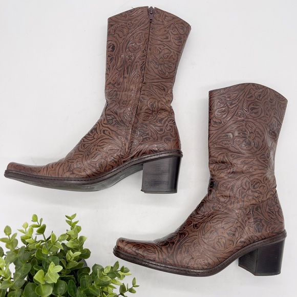 Gianni Bini Shoes Gianni Bini Embossed Tooled Leather Square Toed